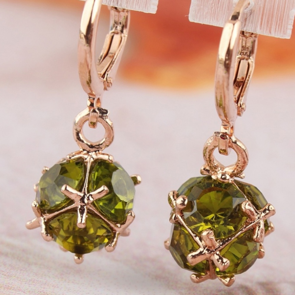Champagne Gold Plated AAA CZ Peridot Earrings